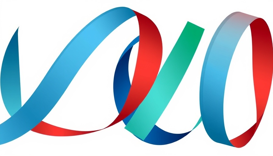 Illustrative abstract design with overlapping colored ribbons.