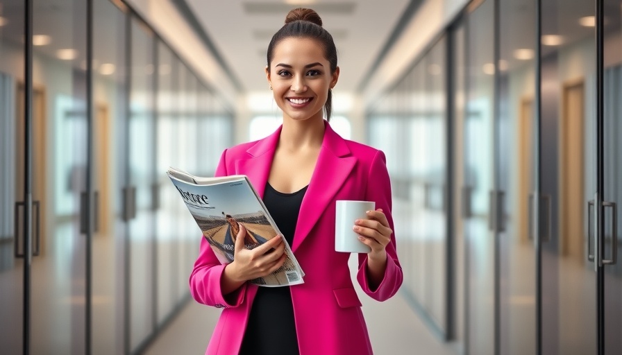 Professional woman in pink blazer in office corridor, symbolizing cross-border PR challenges.