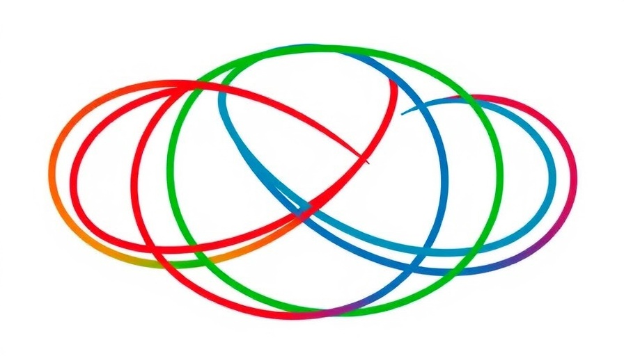 Symbolic abstract design with interwoven colorful lines.