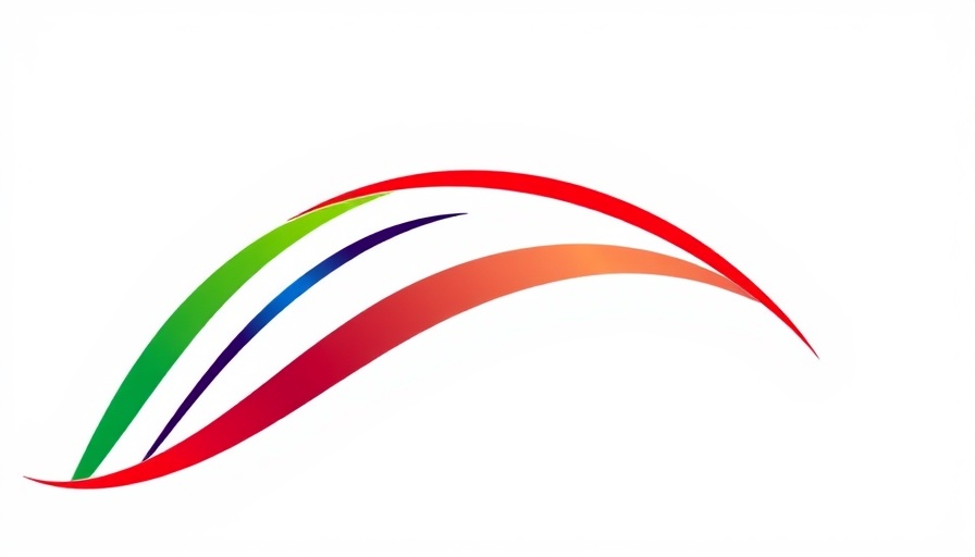 Abstract logo with colorful arcs.