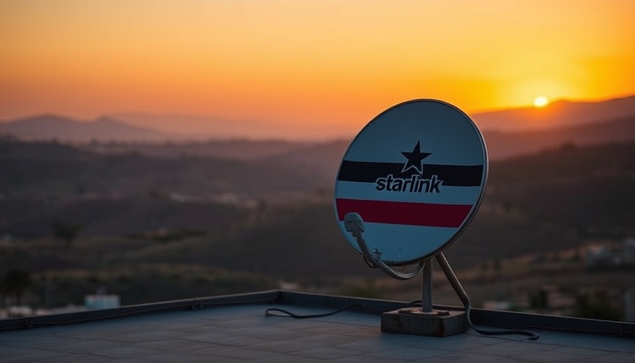 Starlink and Lesotho flag with satellite in sunset, AI in Africa.