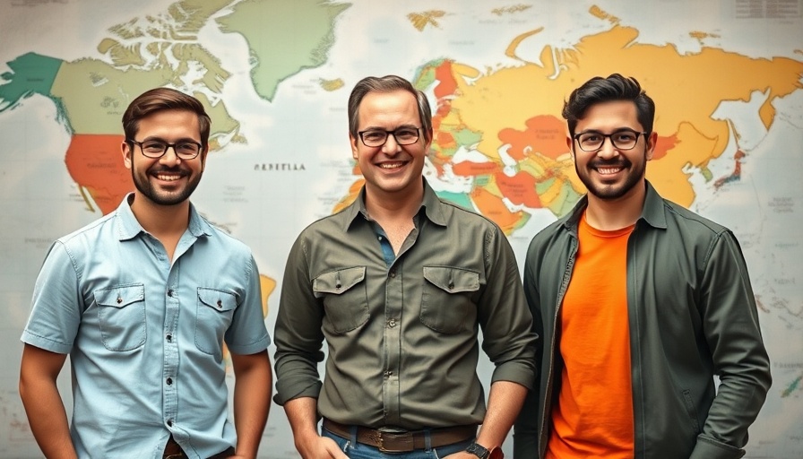Three men in front of world map, AI in Africa concept.