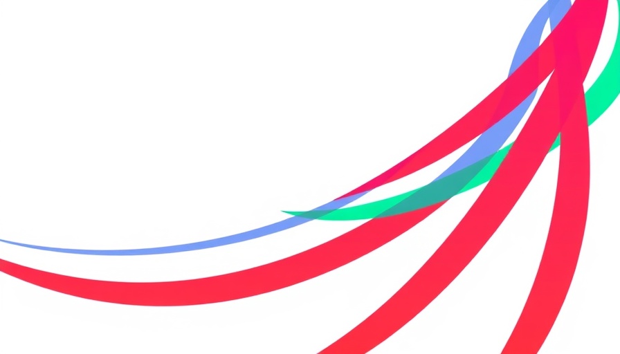 Abstract graphic with red, blue, green arcs.