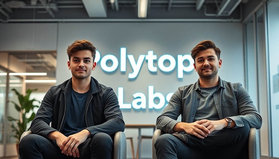 Modern office with two men at Polytope Labs, showcasing blockchain interoperability.