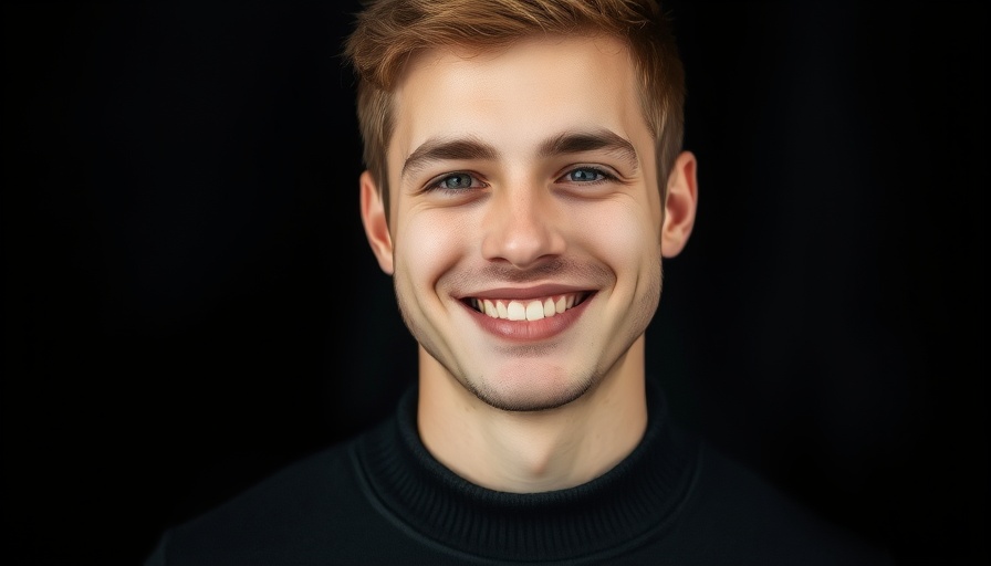Smiling young man in black sweater, close-up portrait