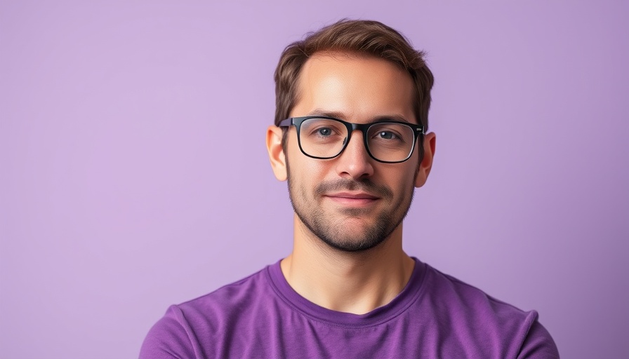 Man promoting language preservation platform in a purple t-shirt.