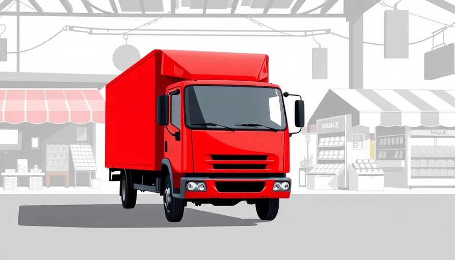Promotional graphic of a red truck in front of street market, AI in Africa.