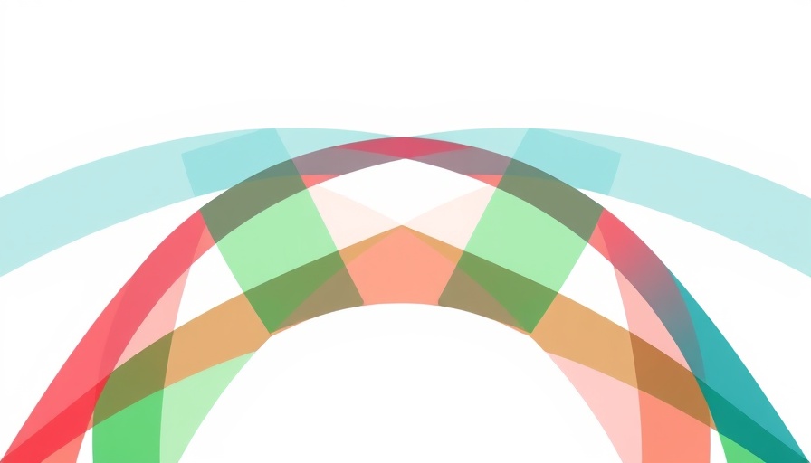 Abstract geometric pattern features red, green, and blue lines intersecting.