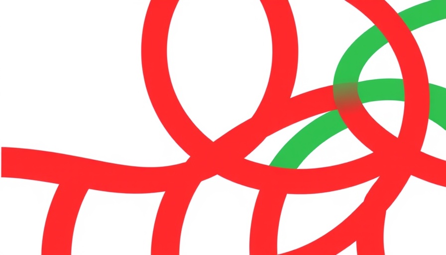 Abstract logo with interwoven arcs in blue, red, and green.
