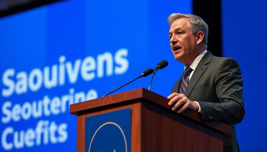 AI in Africa: Speaker delivering a speech with blue backdrop.