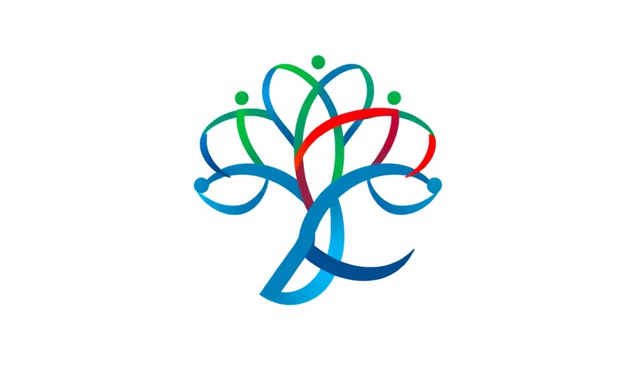 Stylized abstract logo with interwoven colored lines on white.
