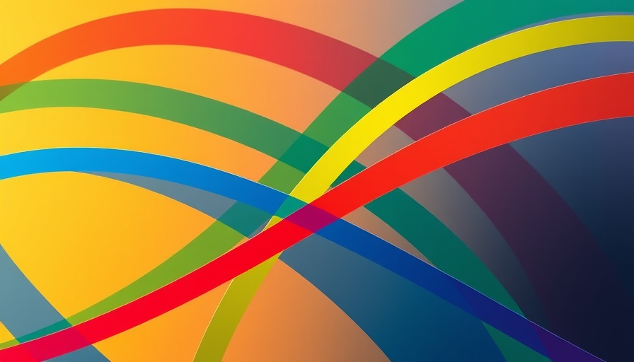 Abstract intersecting lines in green, blue, and red representing future concepts.