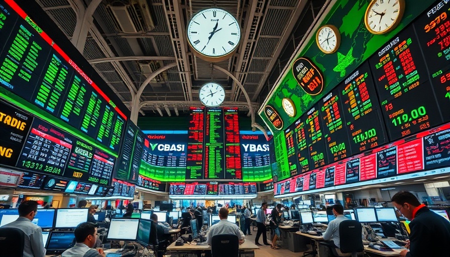 CWG expansion in Africa: busy stock exchange floor with monitors and clocks.