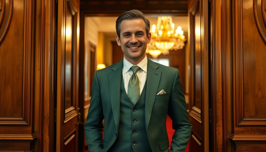 Jide Thorpe in green suit at vintage doorway, fintech innovation Africa