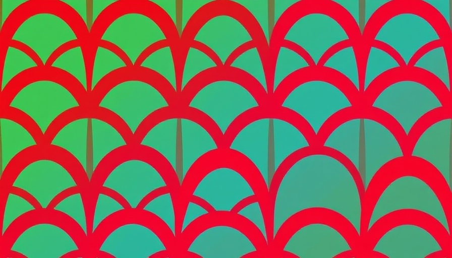 Colorful abstract pattern with intersecting arches in green, red, and blue.