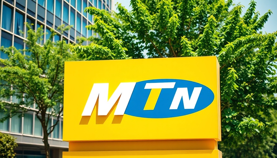 MTN Nigeria revenue Q1 2025: Yellow MTN sign outside a building.