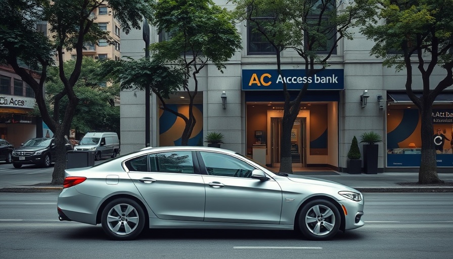 Urban view of Access branch with car for AI in Africa context.