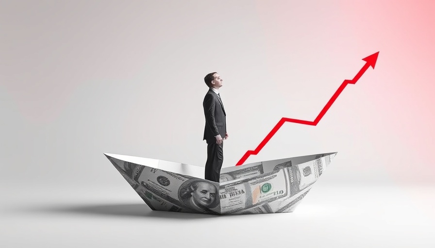 Nigeria inflation April 2025 symbolized by man in currency boat observing graph.
