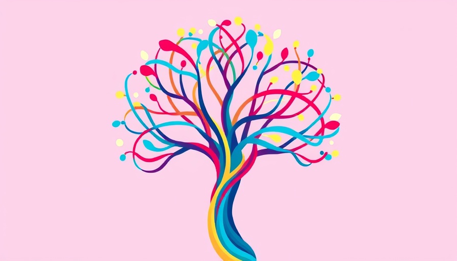 Interwoven lines forming abstract tree in vibrant colors