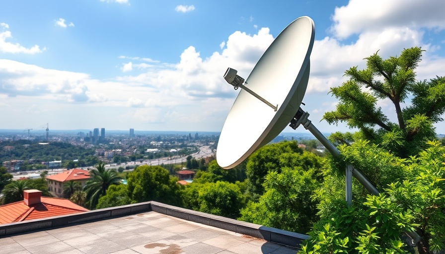 Starlink satellite dish on rooftop, Nairobi backdrop.