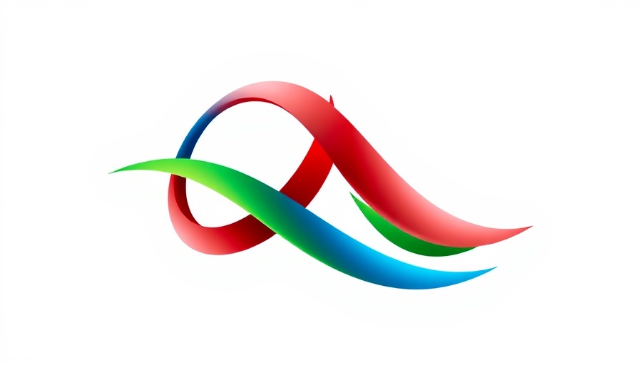 Abstract logo with intersecting red, green, and blue lines.