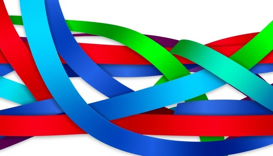 Abstract woven pattern with interlocking red, blue, green ribbons