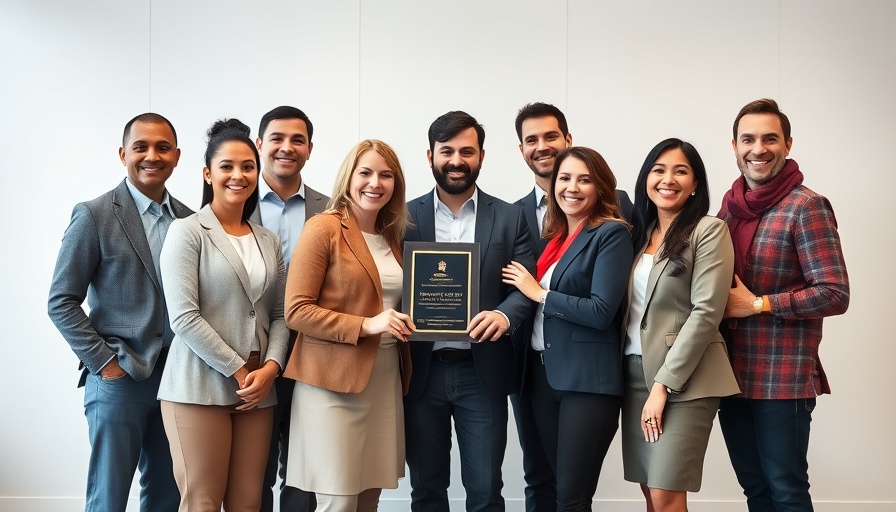 Group celebrating Global Recognition Awards sustainability efforts.