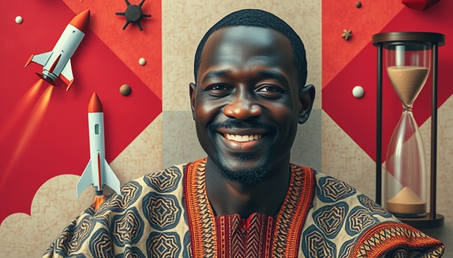 Revival of African languages modern art collage with smiling man.