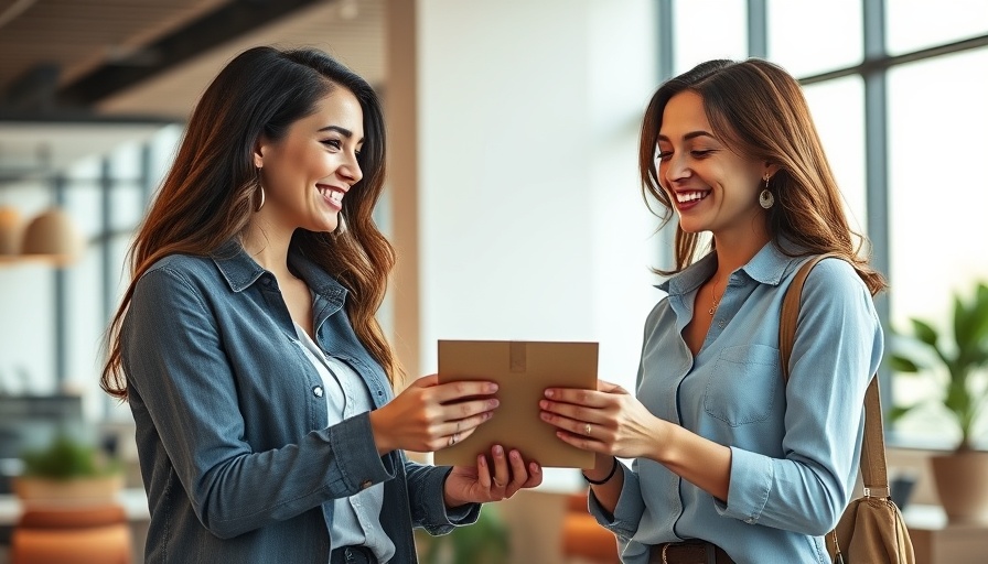 Women exchanging packages in office for Jumia Delivery service in Nigeria.