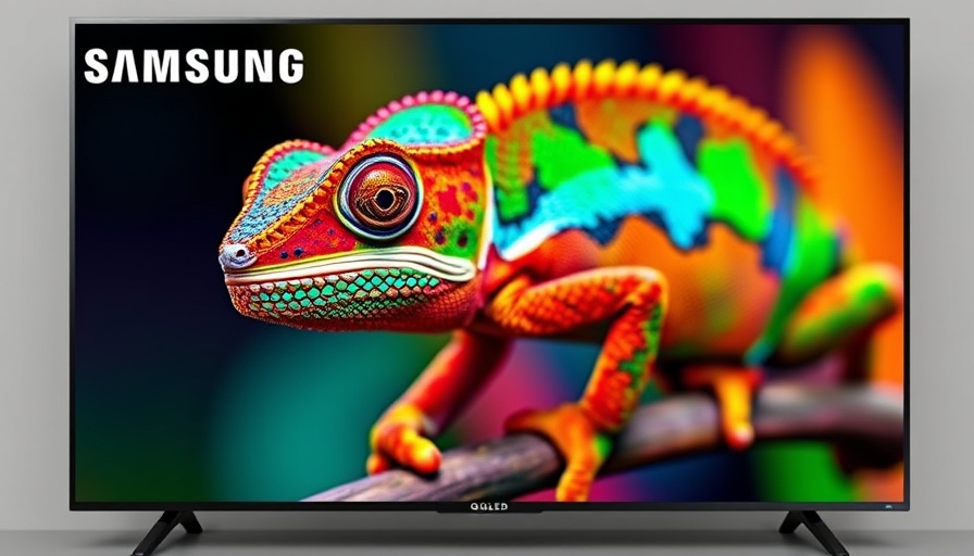 Samsung QLED TV displaying vibrant chameleon showcasing Real QLED technology.