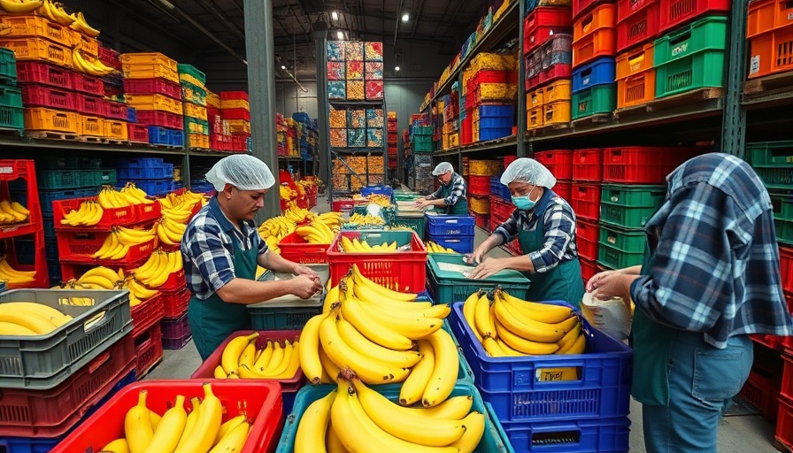 Workers at Twiga Foods sort bananas in colorful crates, Nairobi warehouse.