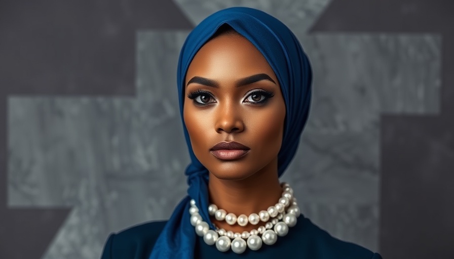 Confident woman in blue headscarf, embracing modern style. AI in Africa.