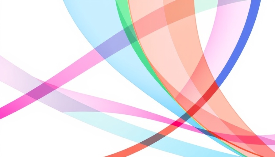 Abstract intersecting lines in red, blue, and green on a white background.