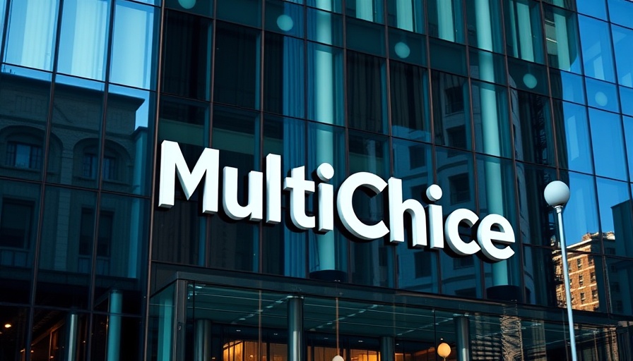 MultiChoice logo on modern building facade, symbolizing brand presence.
