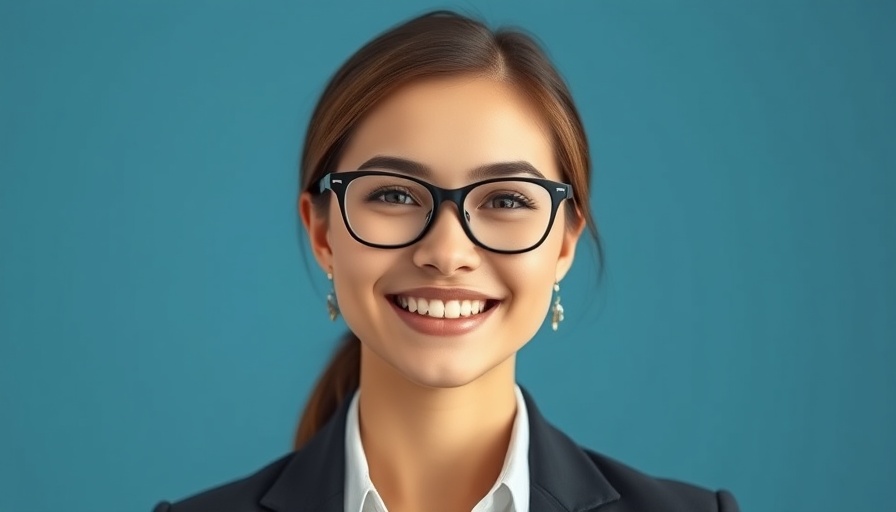 Smiling young woman in glasses against blue backdrop addressing algorithmic harm in Africa.