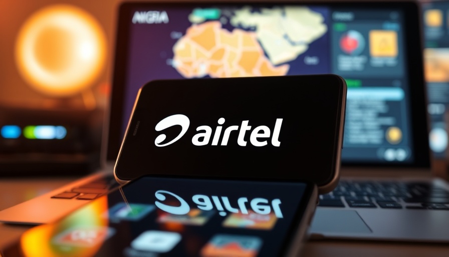 Airtel logo on phone with African map highlighting Nigeria.