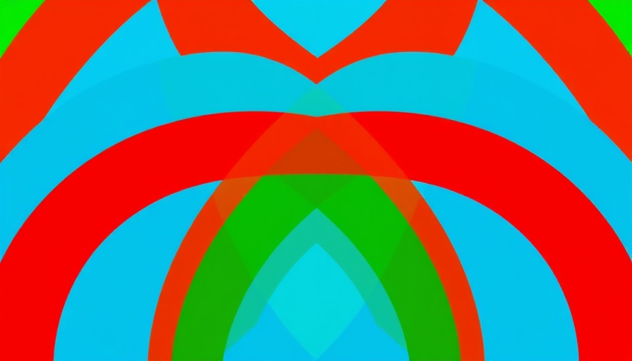 Logo with intersecting arcs in blue, red, and green.