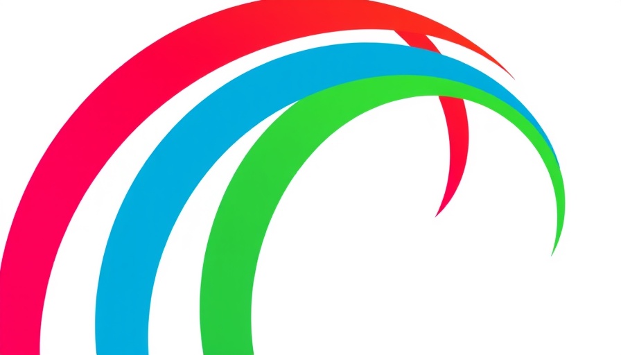 Colorful abstract logo with interwoven arcs in red, blue, and green.