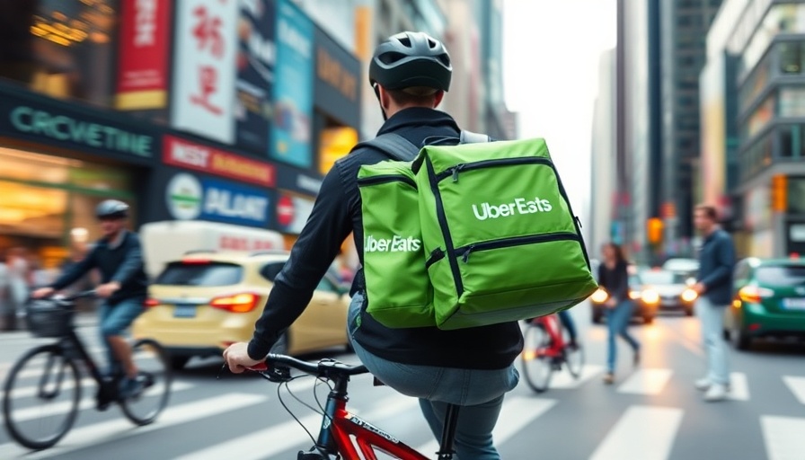 Uber Eats courier cycling in busy city environment, live feature in South Africa.