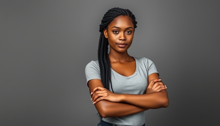 Confident woman with braided hair embraces AI in Africa, calm and poised.