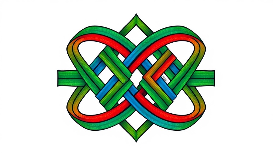 Multicolored woven pattern logo representing African themes.