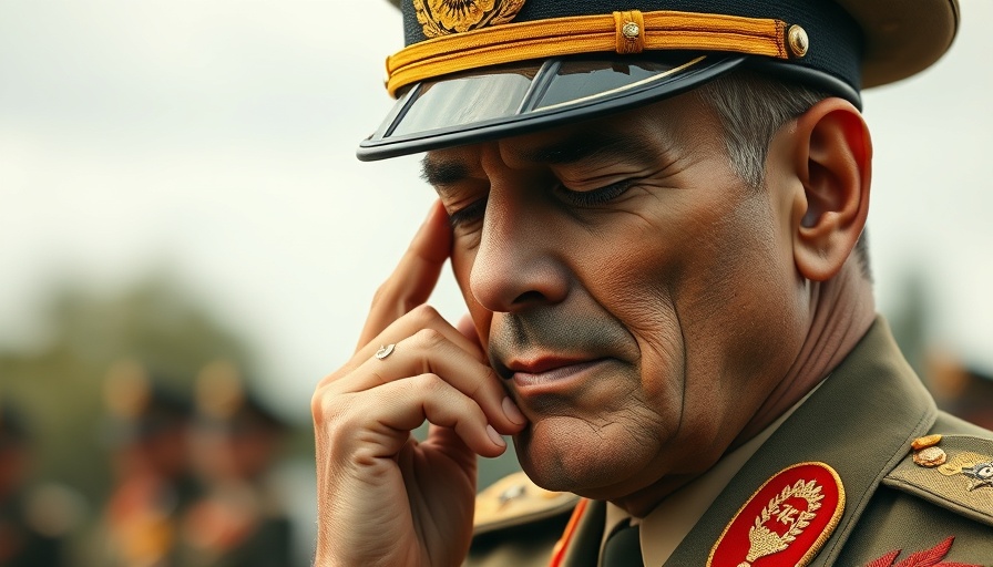 Military officer in uniform, eyes closed, expressing contemplation.