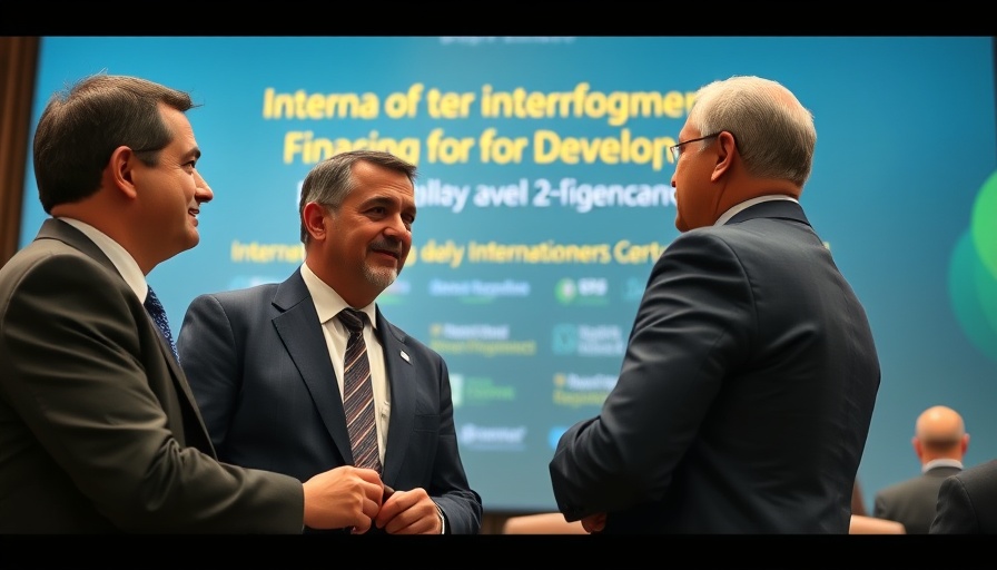 Two men discussing at a financing for development conference.
