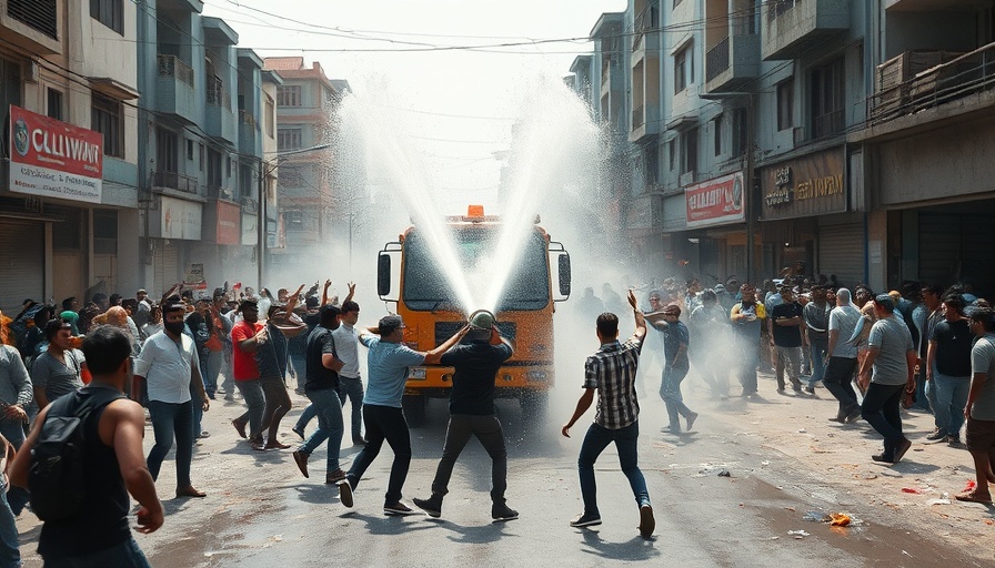 Protests in Kenya with water cannon confrontation.