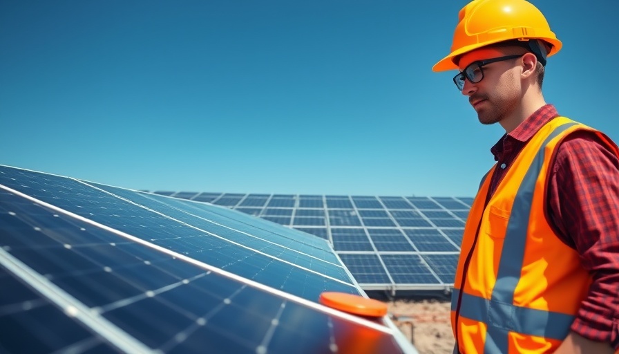 Engineer inspecting solar panels in Nigeria under a clear sky.