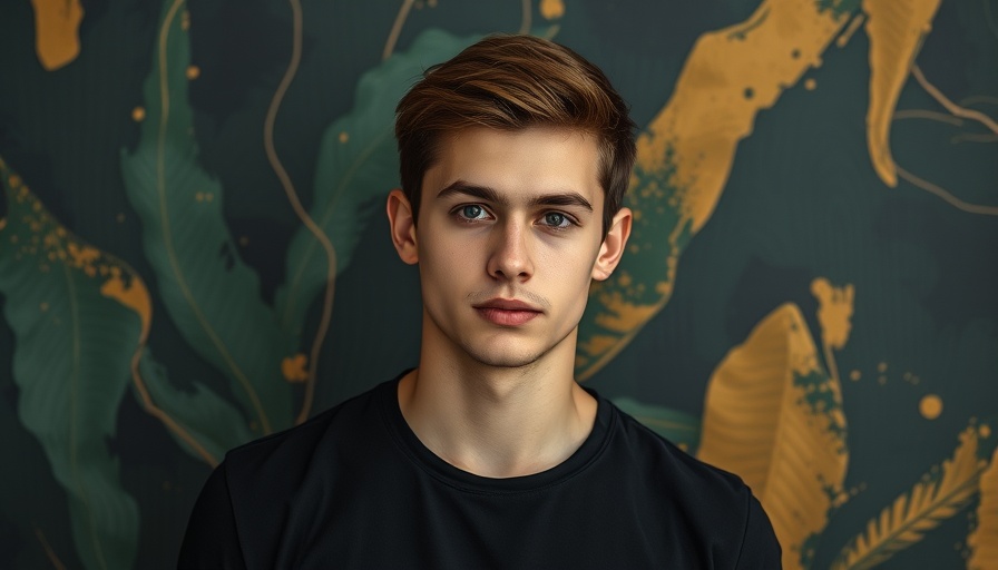 Young man in casual wear, abstract background
