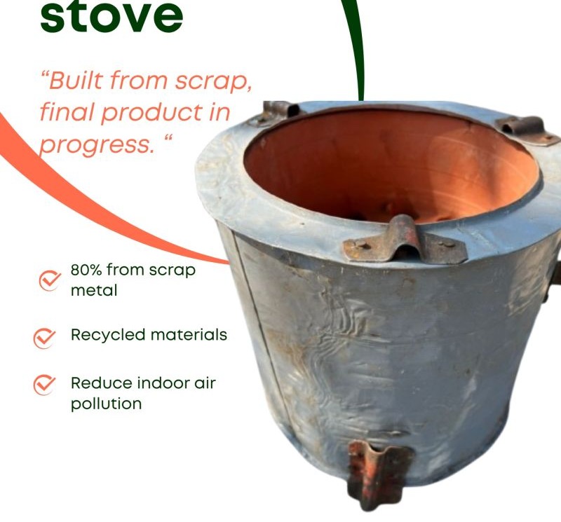 Ugandan family cooking with eco-friendly briquettes and a green energy-saving stove.