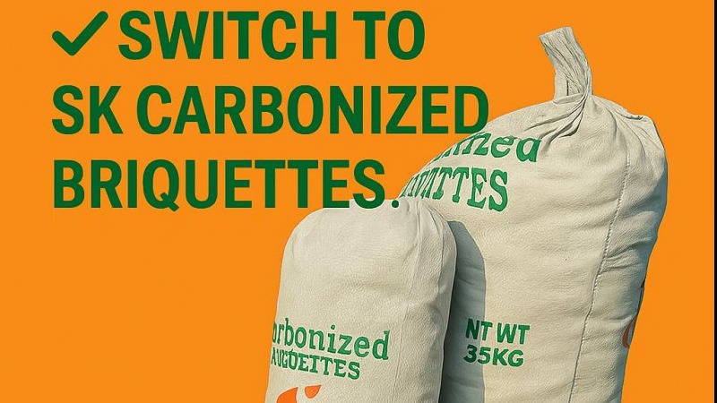 Eco-friendly briquettes and energy-saving stoves logo for greener cooking movement