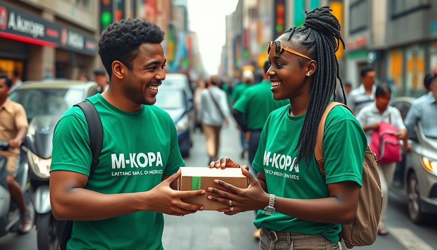 M-KOPA employees interacting downtown, city street