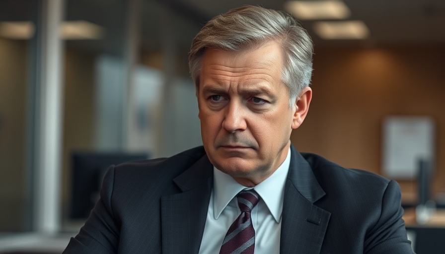 Contemplative middle-aged man in suit, indoor office setting.